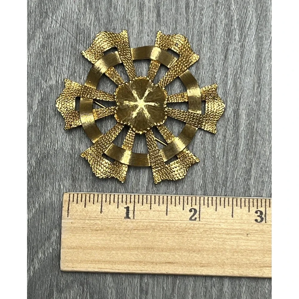 Vintage MONET Gold‎ Tone Textured & Smooth Geometric Brooch Pin Signed